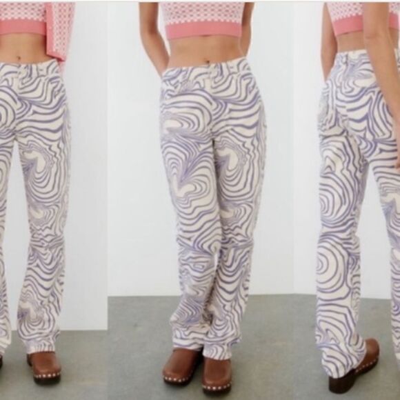 Zara swirl printed straight leg high waist 5 pocket jeans size 4 - Picture 2 of 6
